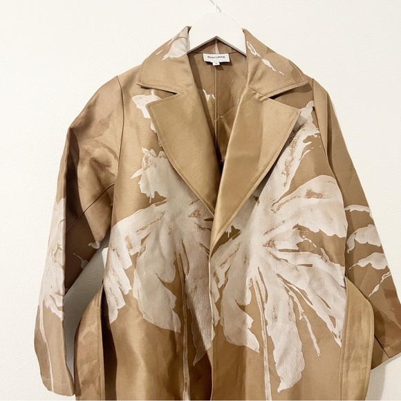 Eleanor Leftwich Marie Trench Coat Khaki Floral Belted Size Small S - Picture 4 of 11